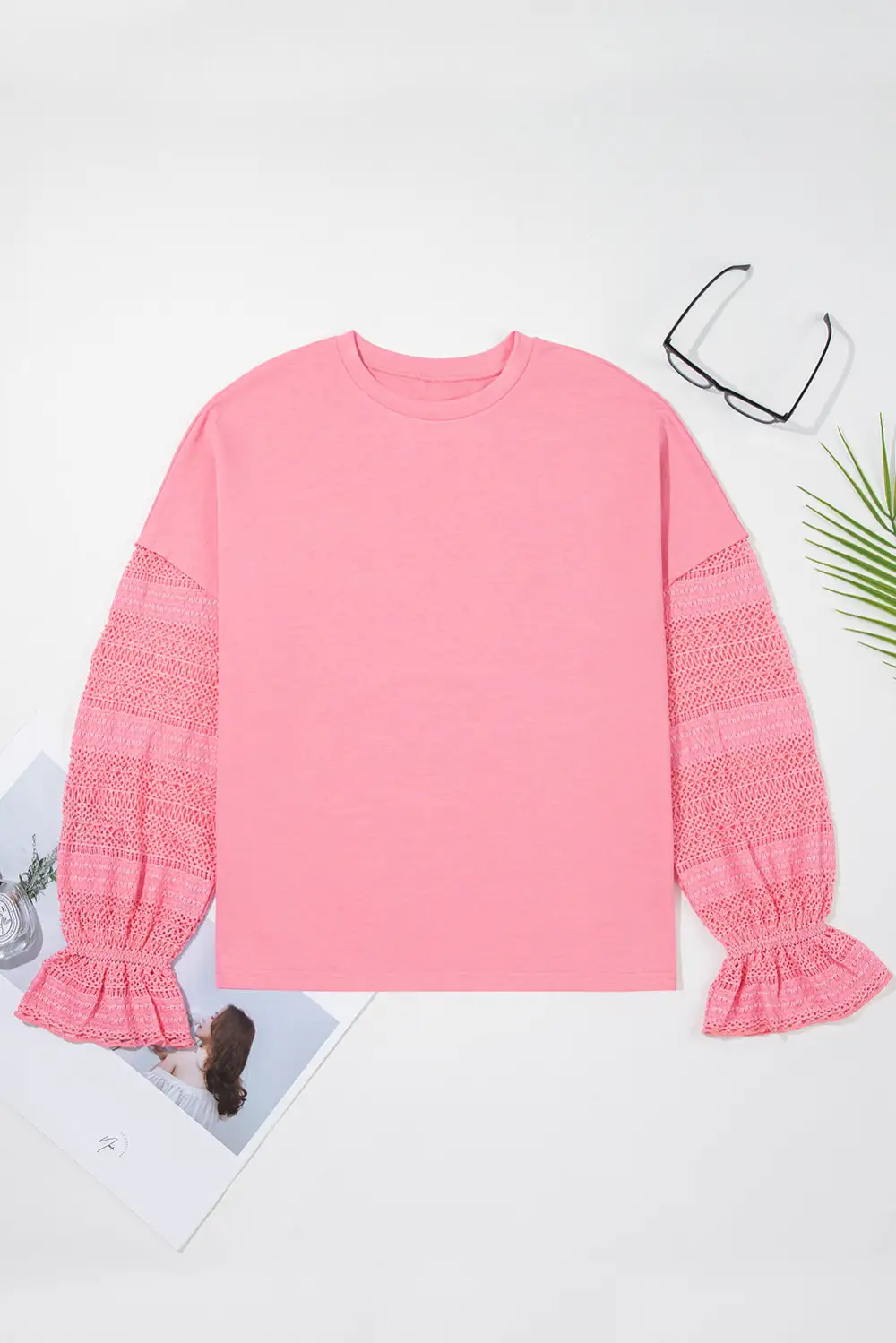 Relaxed Patchwork Lace Detail Drop Shoulder Sweatshirt
