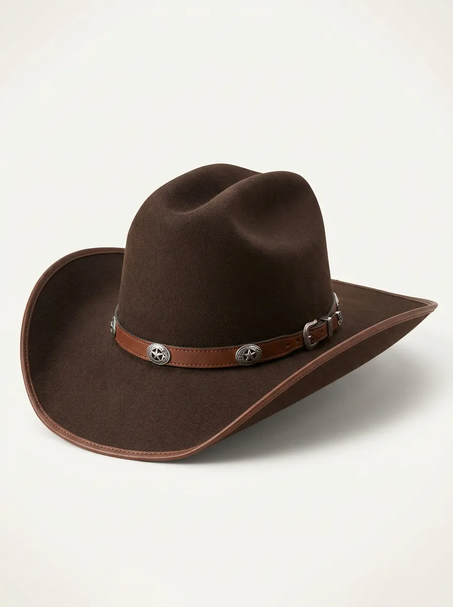 Star Studded Brown Felt Cowboy Hat