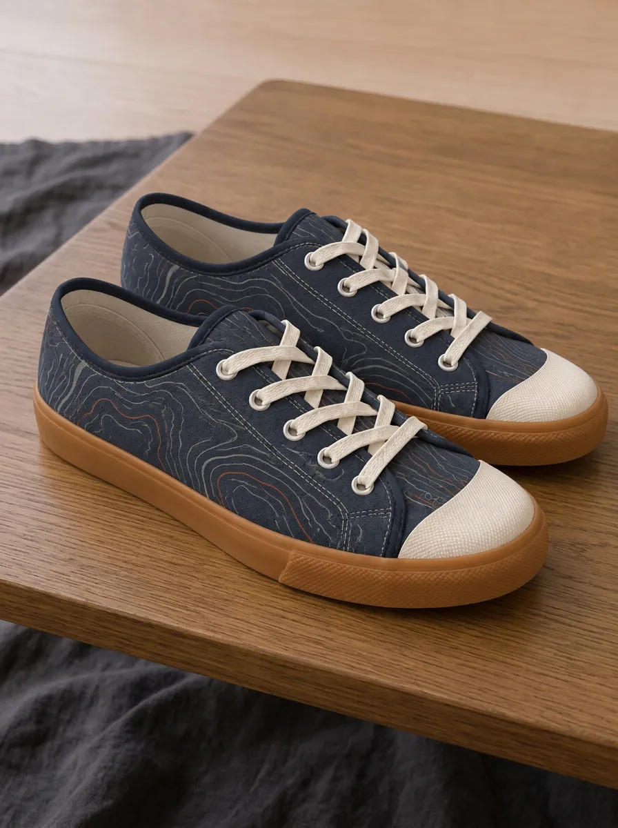 Men's Modern Hiking Lover Topographic Map Patterned Canvas Shoes