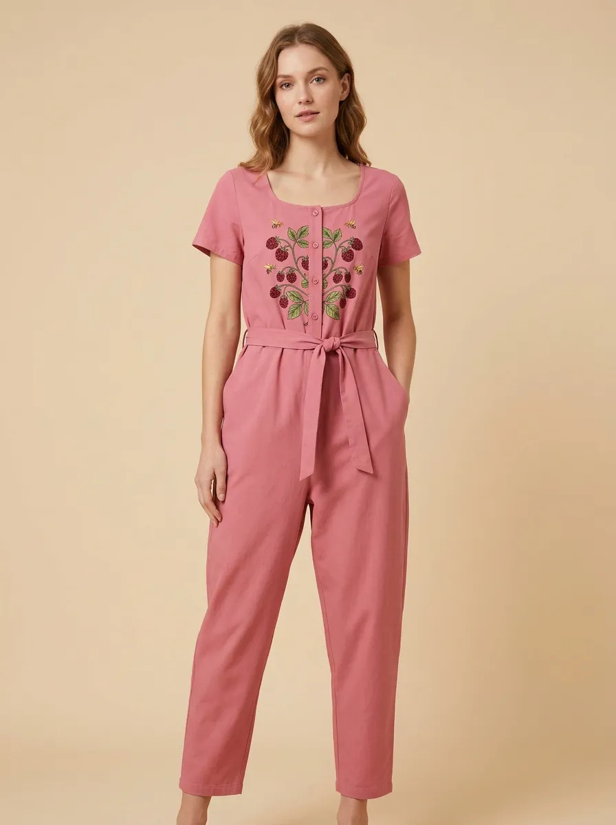 Women's Embroidered Cropped Jumpsuit