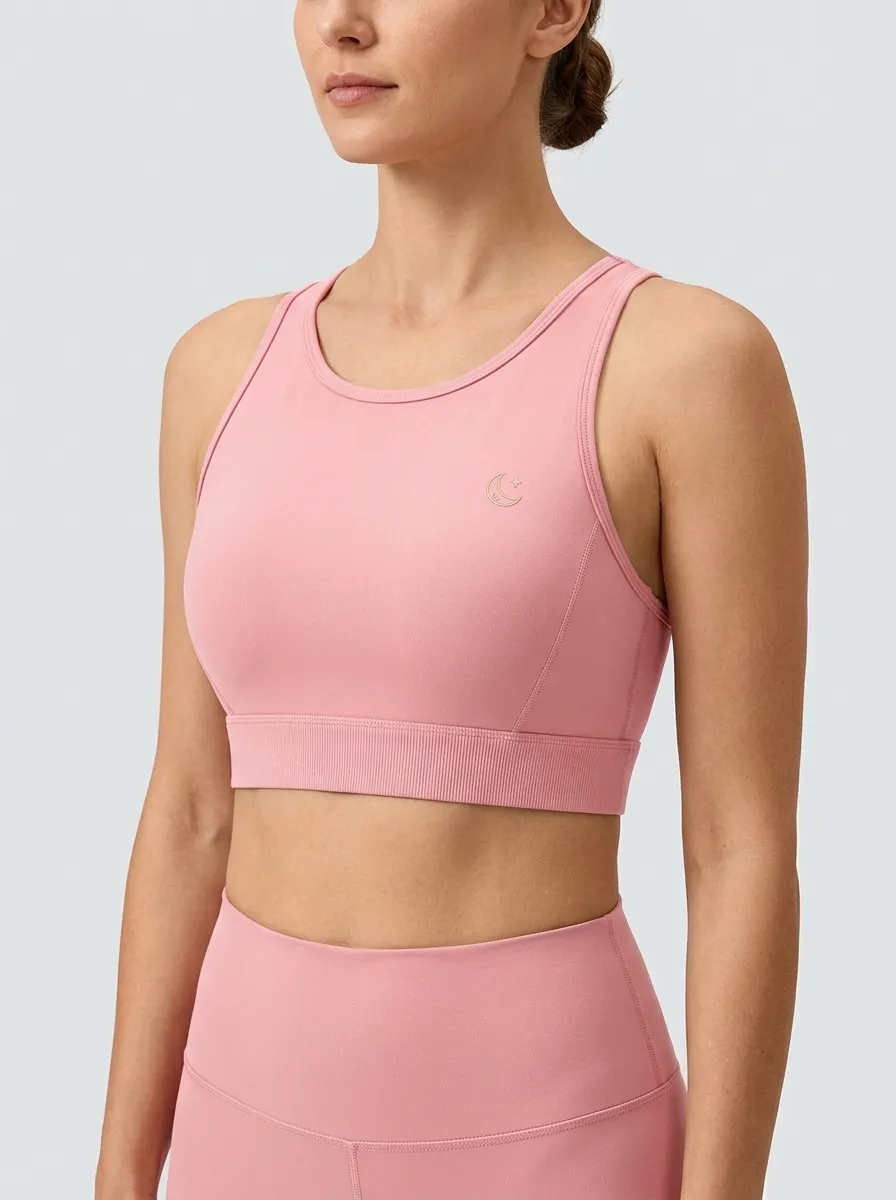 Women's Moon-Star-Embroidered Ribbed Sports Bra