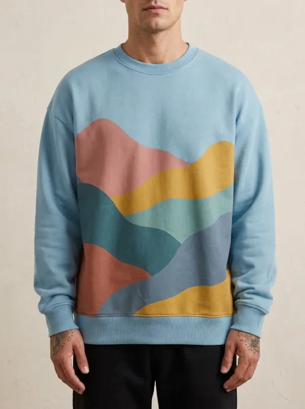 Men's Abstract Landscape Pattern Printed Crewneck Sweatshirt