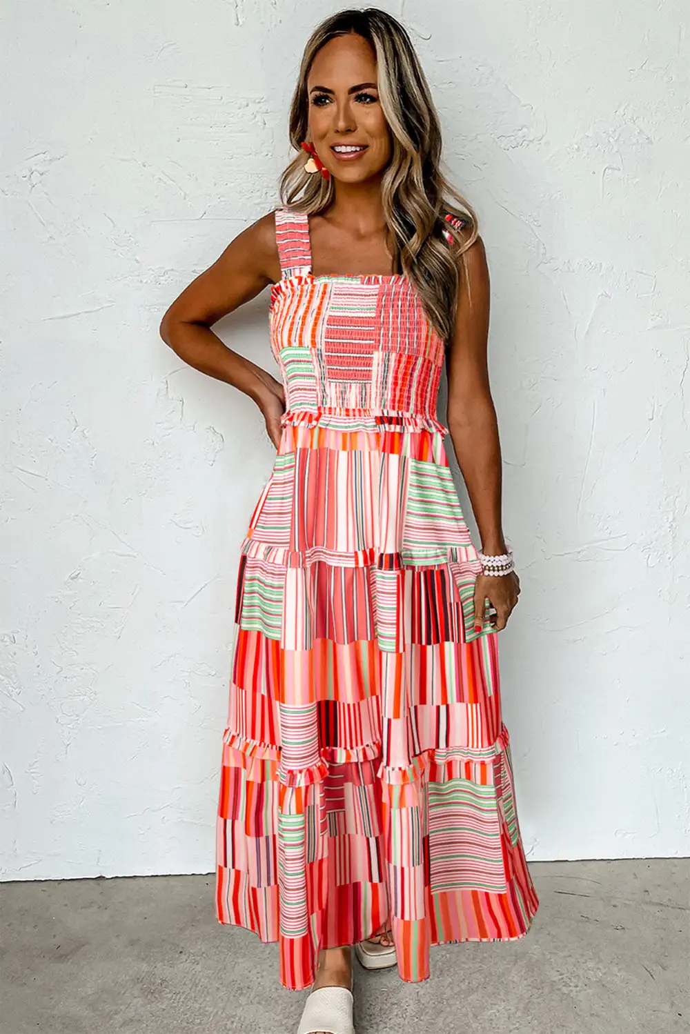 Striped Tiered Smocked Maxi Dress