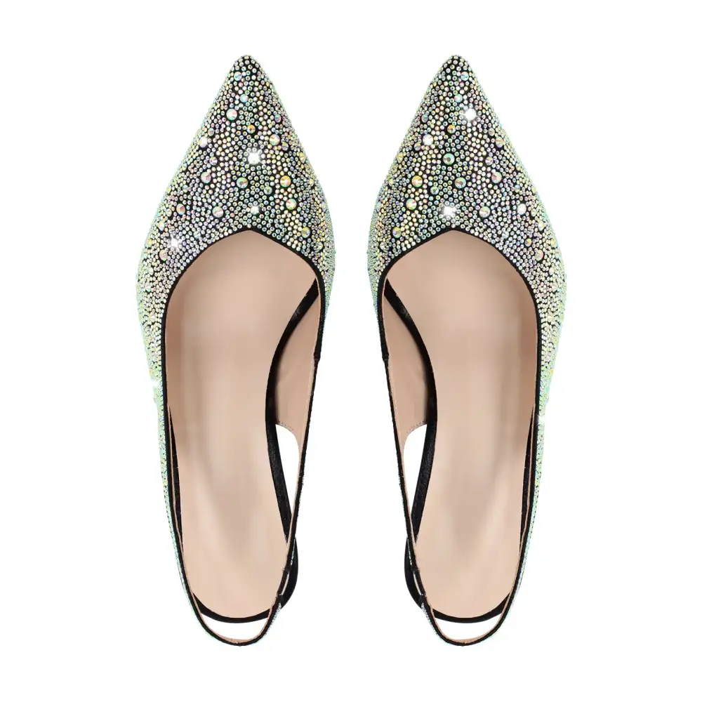 Rhinestone Pointed Toe Chunky Heel Slingback Pumps