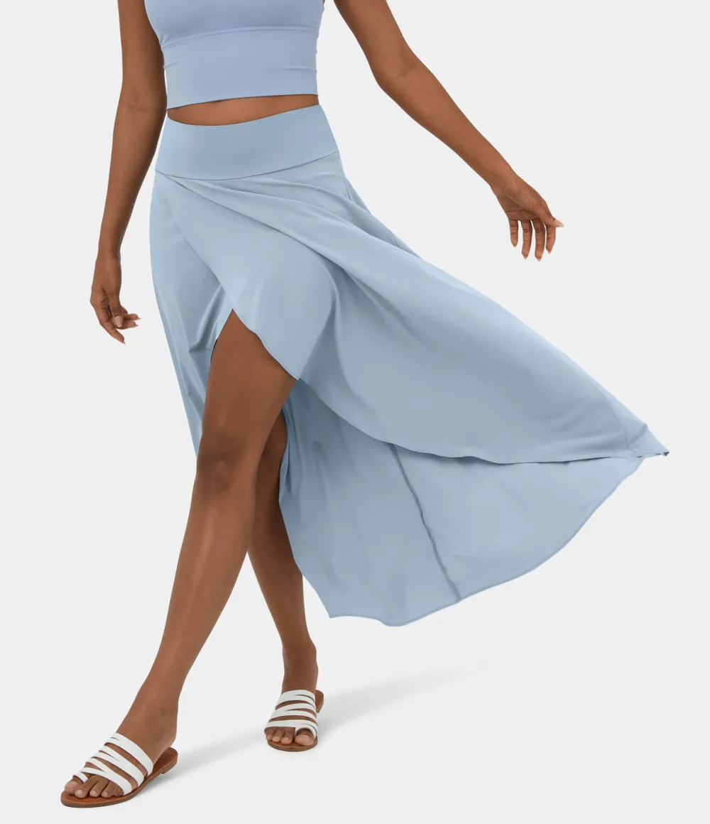 Breezeful High Waisted High Low Ruffle 2-in-1 Flowy Quick Dry Casual Regular Maxi Skirt