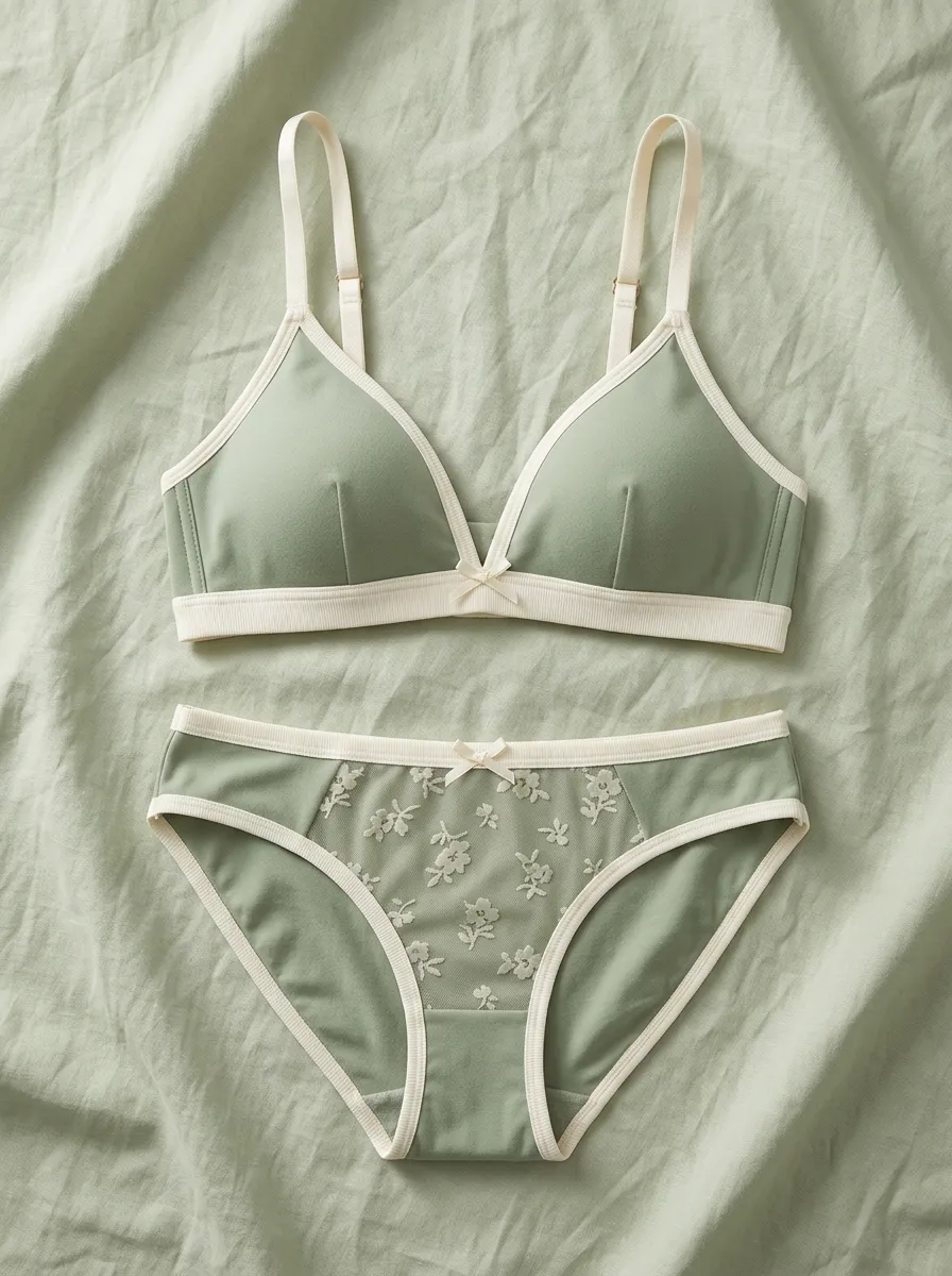 Women's Floral Lace Trimmed Floral Lingerie Set