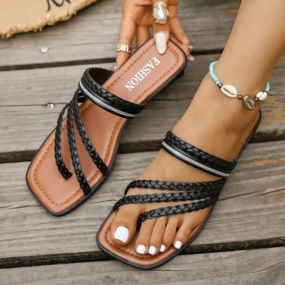 Braided Strappy Flat Sandals