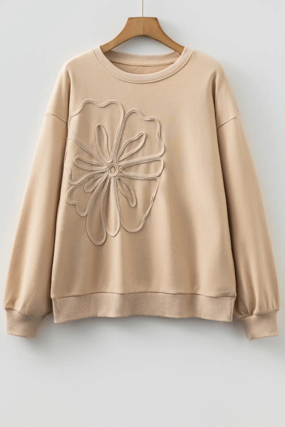 Floral Embroidered Drop Shoulder Sweatshirt