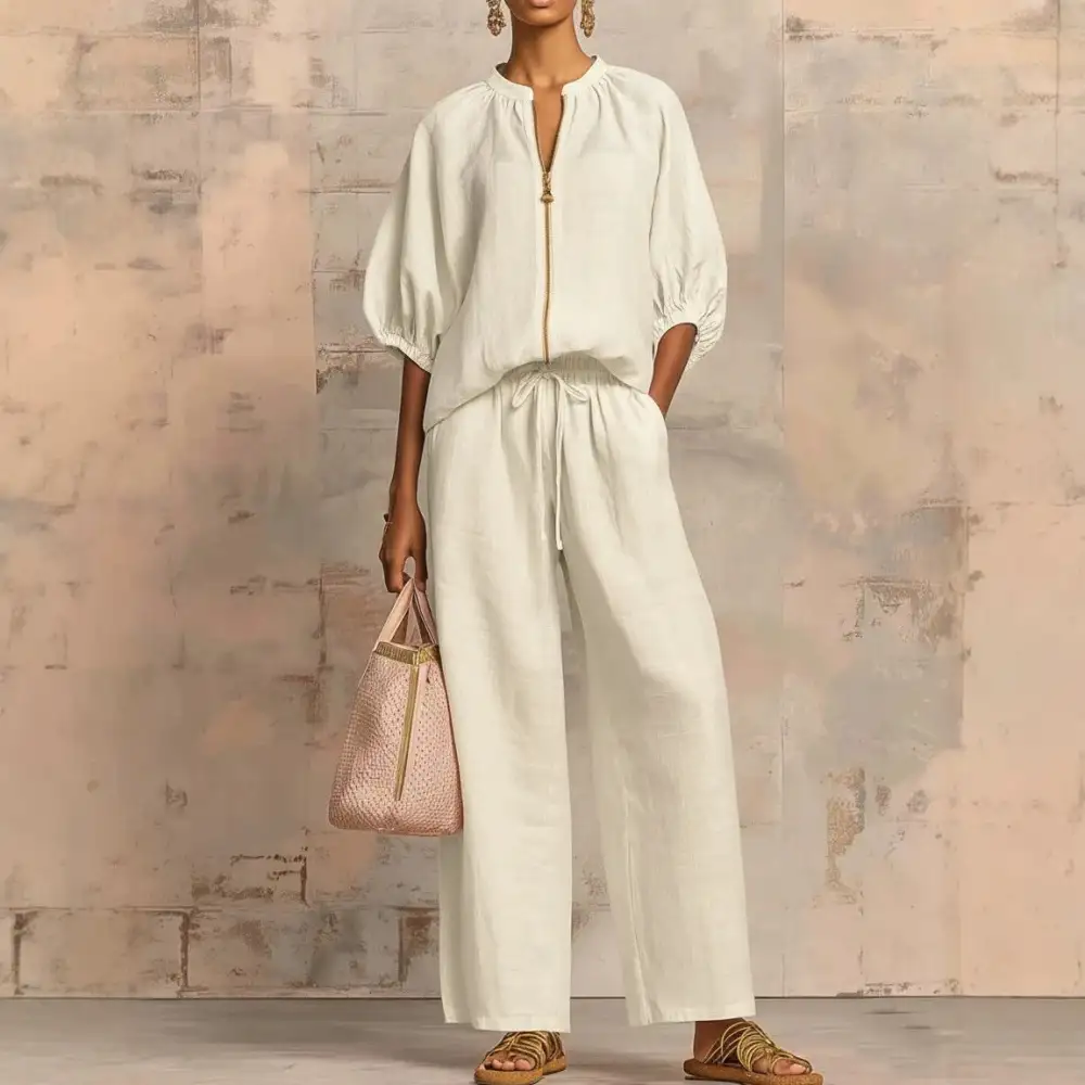 Wide-Leg Denim Stretch Women's Matching Set