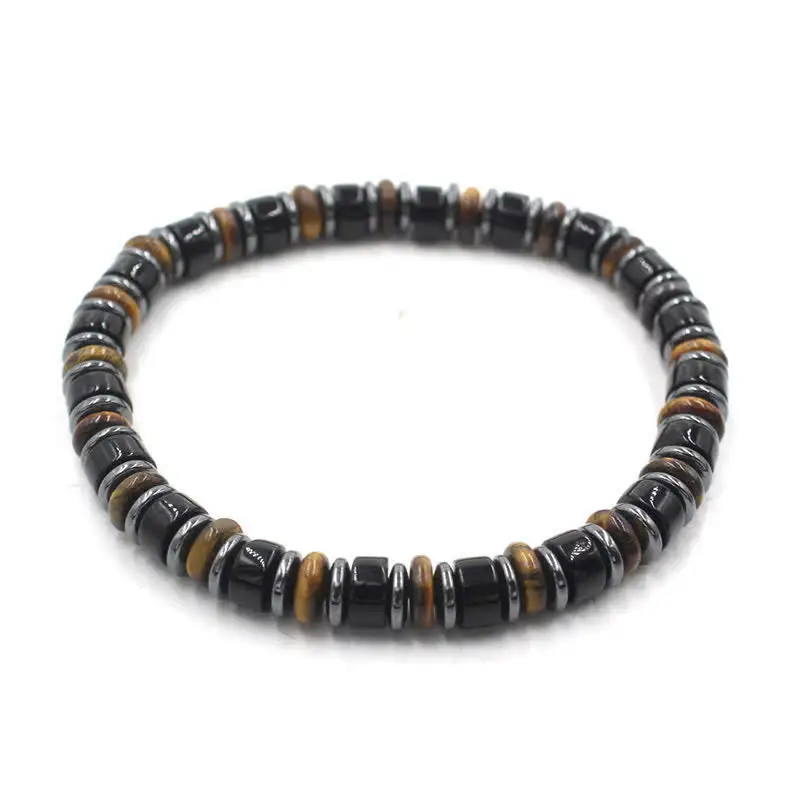 Obsidian Hematite Hand Polished Ethnic Flat Bead Bracelet
