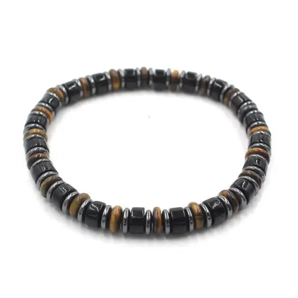 Obsidian Hematite Hand Polished Ethnic Flat Bead Bracelet