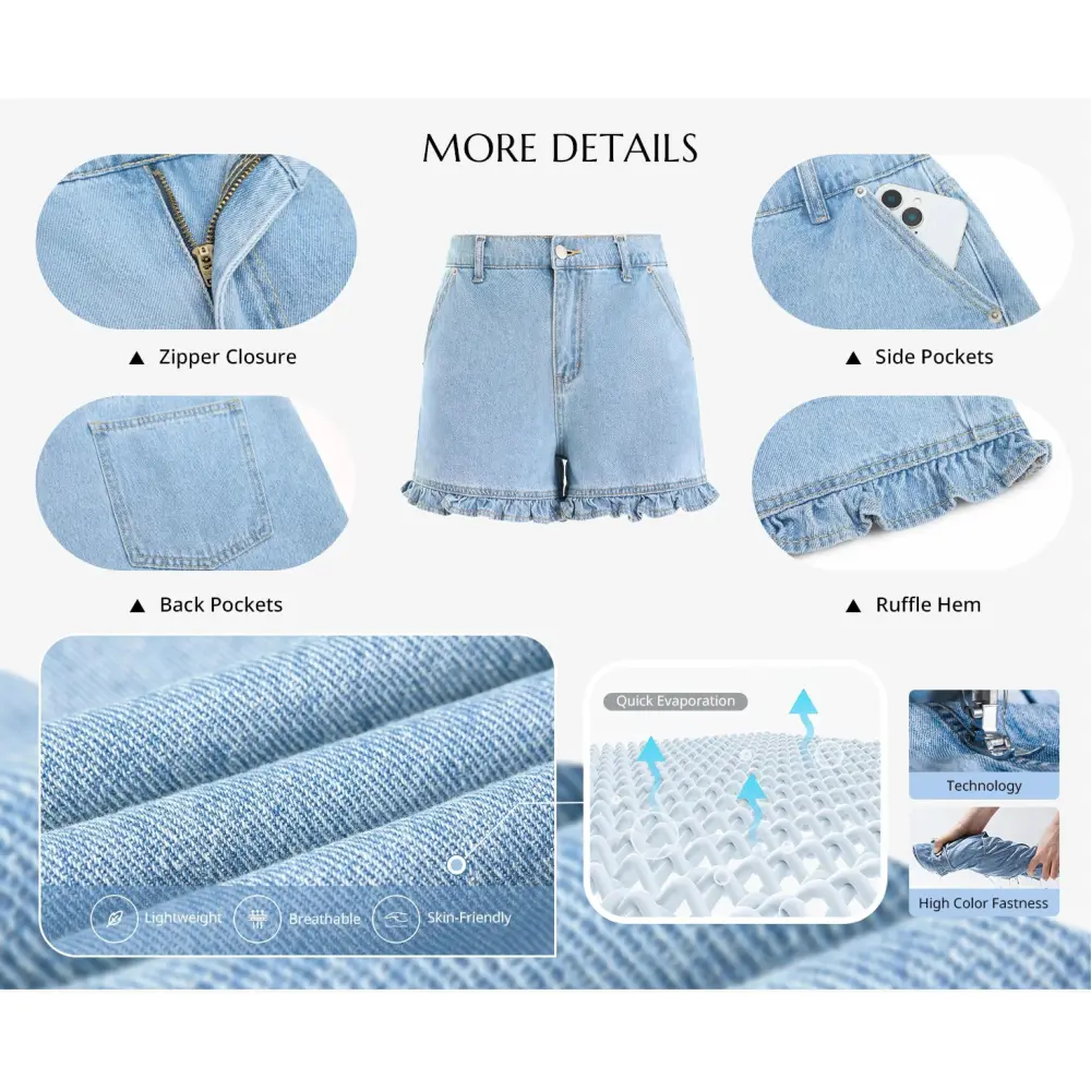 Women's Summer Ruffle Denim Shorts Cute High Waisted Cotton Jorts