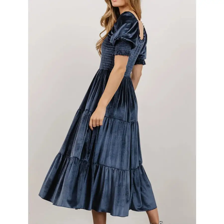 Smocked Half Sleeve Tiered Midi Dress