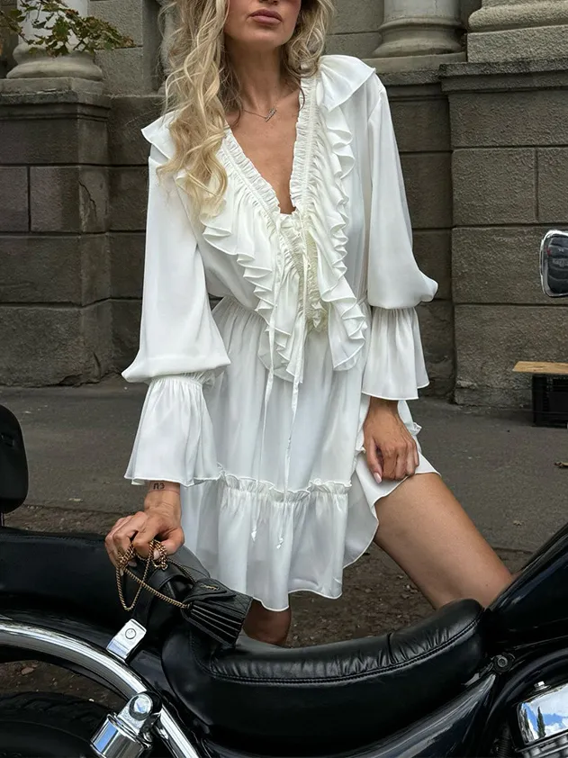Ruffled Flared Sleeve Mini Dress