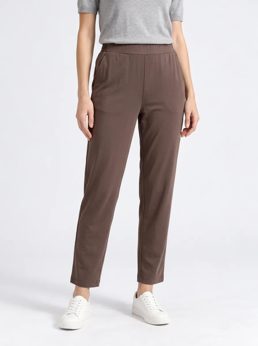 Women's Brown Elastic Waist Casual Pants