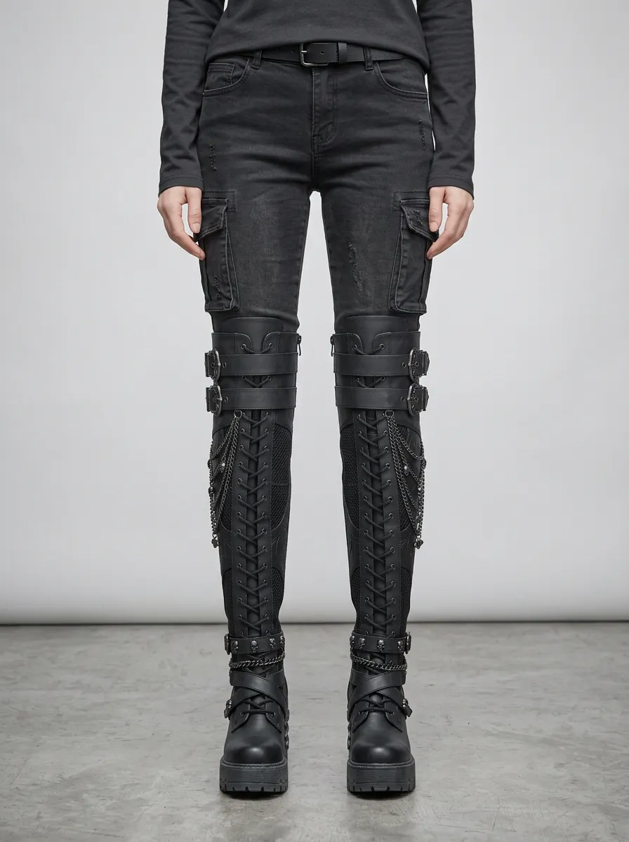 Gothic Revival Skull Bat Chain Alternative Look Women's Gothic Platform Boots
