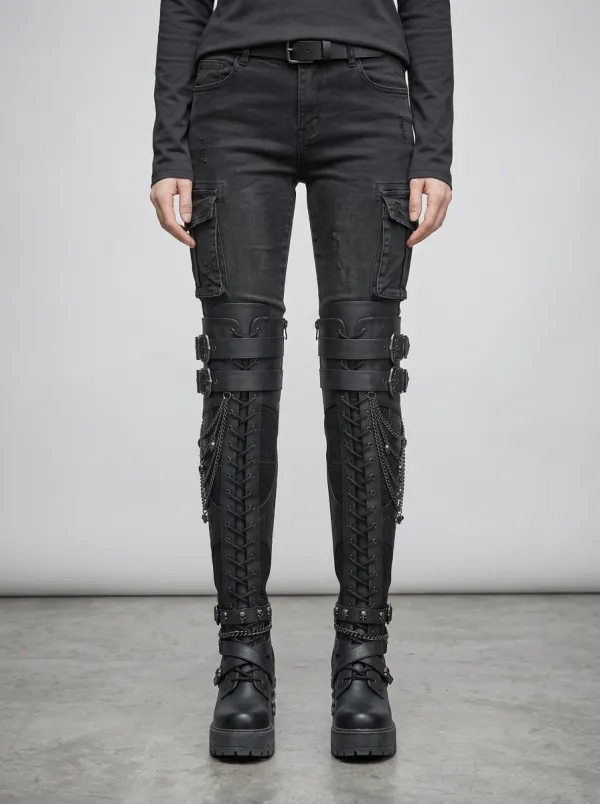 Gothic Revival Skull Bat Chain Alternative Look Women's Gothic Platform Boots