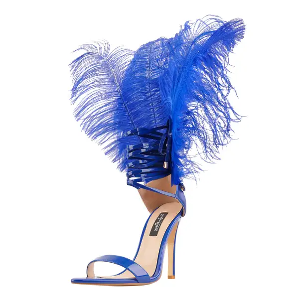 Open Toe Feather Back Lace Up Stiletto Sandals