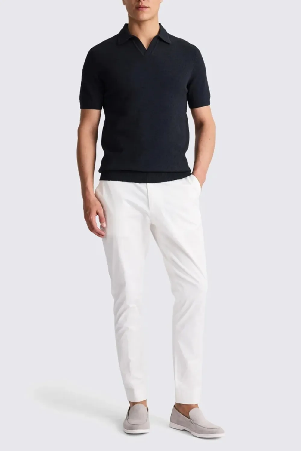 Men's White Cotton Loop-Knit Polo Shirt