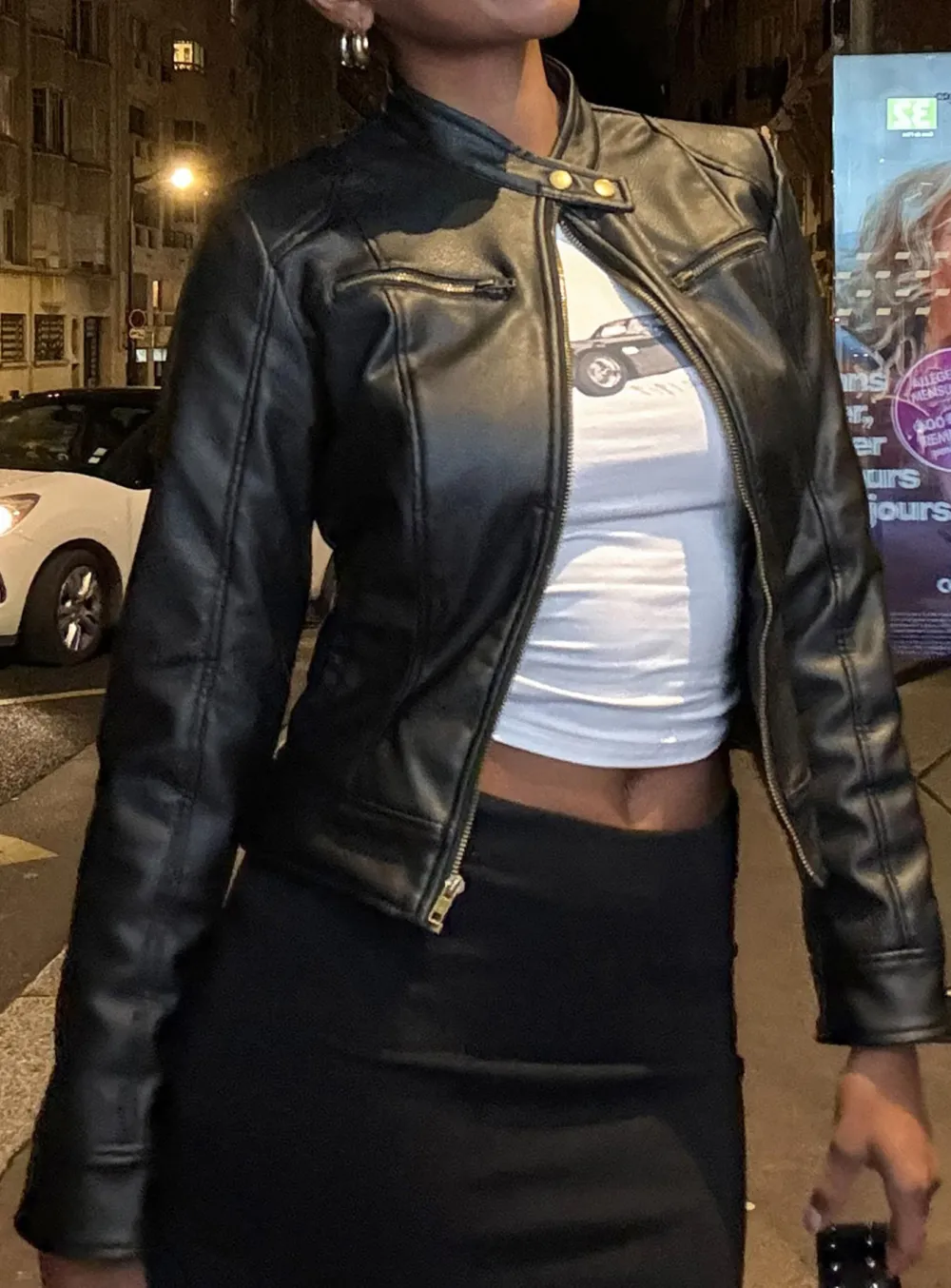 Cropped Faux Leather Biker Jacket