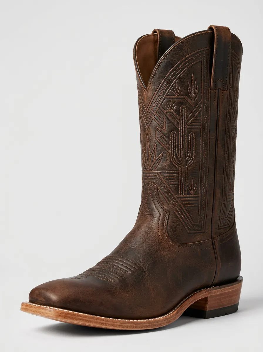 Southwestern Cactus Detail Men's Western Cowboy Boots