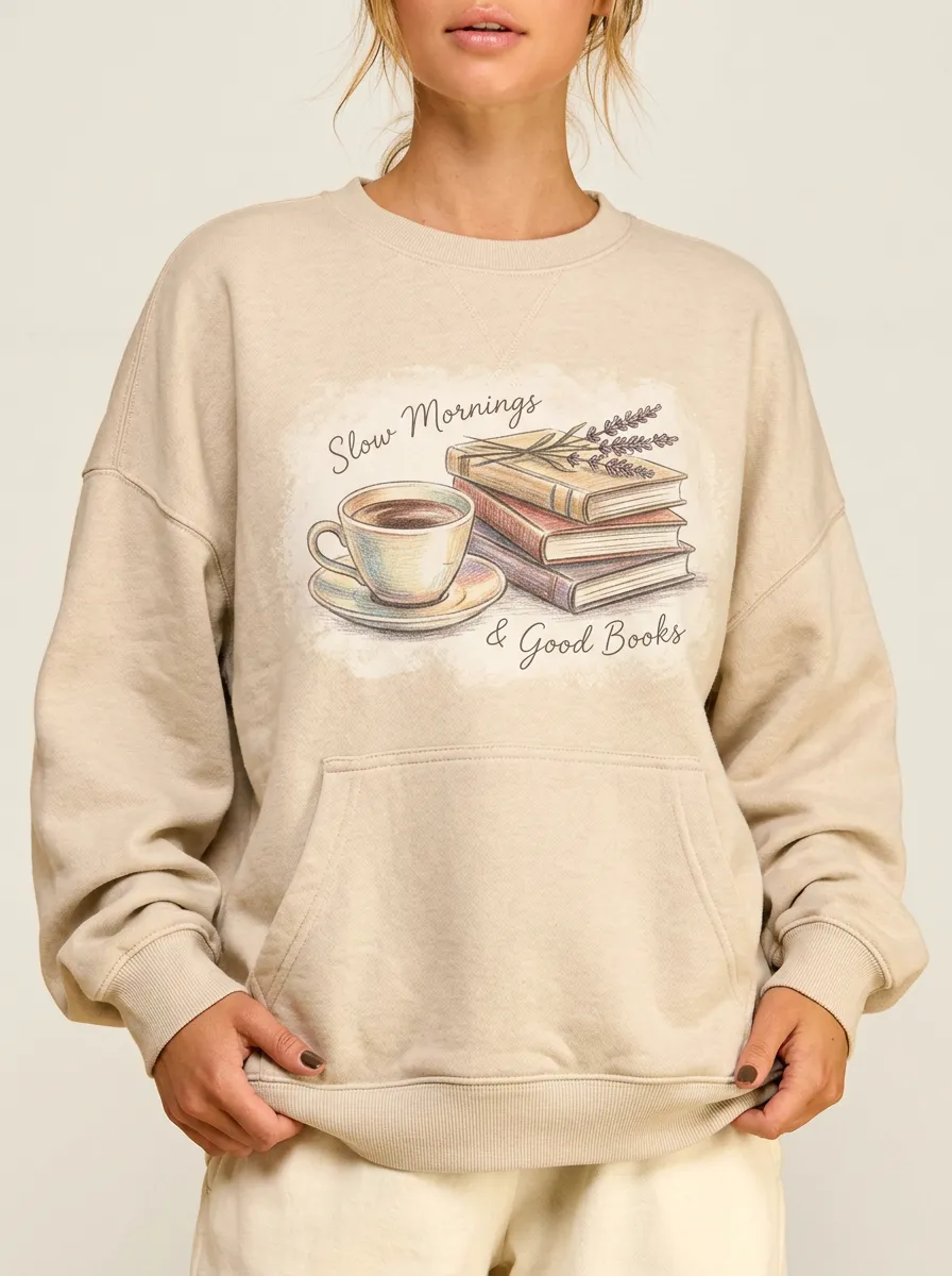 Women's Book Coffee Slow Mornings Graphic Sweatshirt