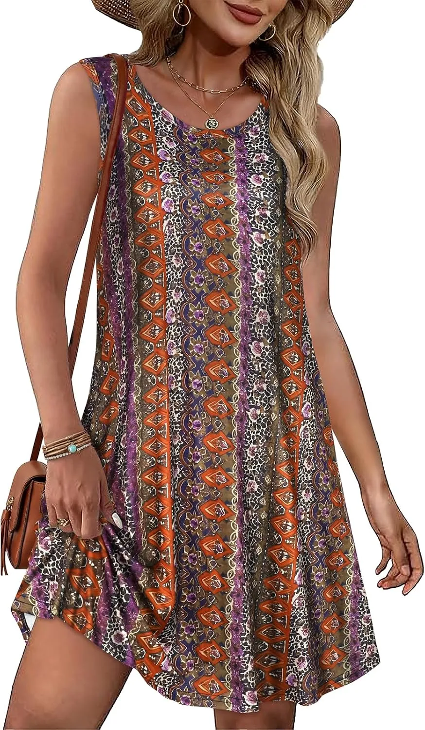 elescat Summer Dresses for Women Boho Sleeveless Pocket Tshirt Sundresses