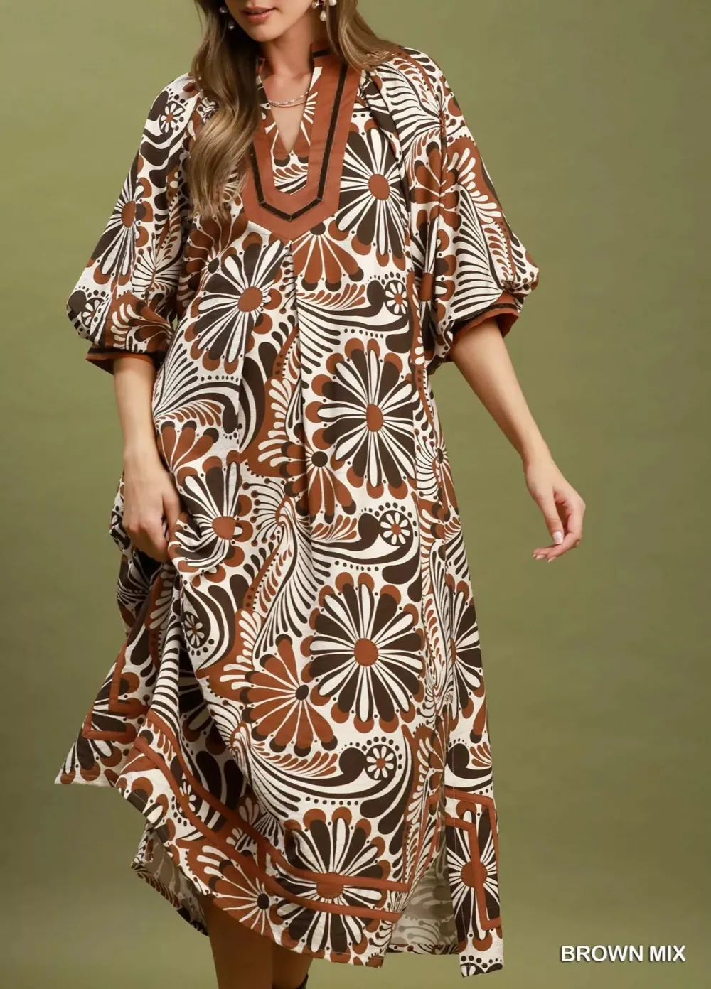 Everyday Abstract Print Pocketed Midi Dress