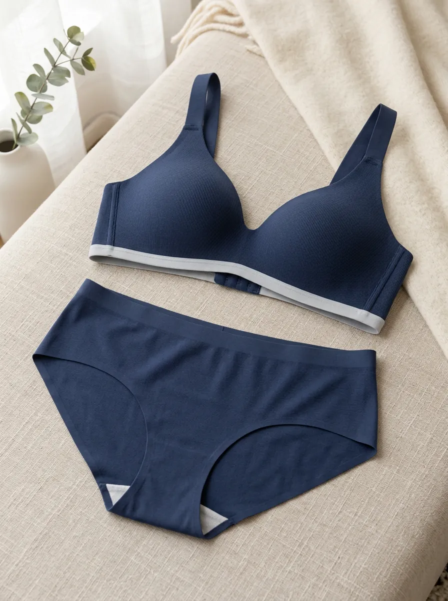 Women's Ribbed Seamless And Ribbed Elastic Underband Lingerie Set