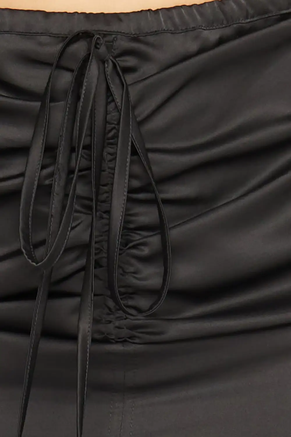 Ruched Slit Front Satin Skirt