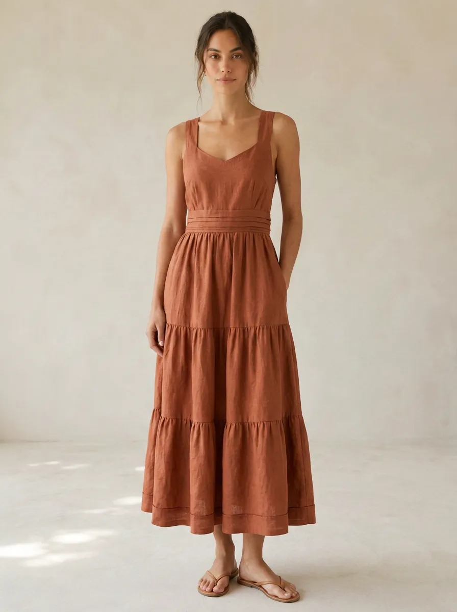 Women's Boho Tiered Linen Backless Dress