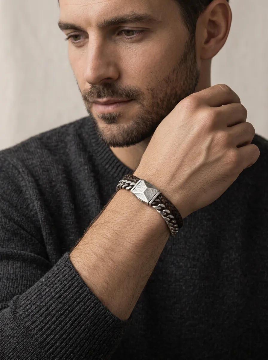Men's Vintage Braided Leather Chain Bracelet