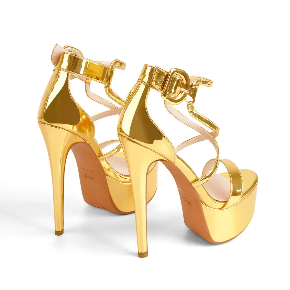 Patent Leather Platform Cross Tie Stiletto Sandals
