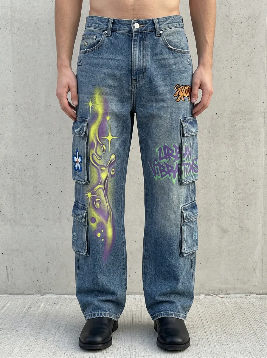 Men's Urban Vibe Tiger Floral Graphic Cargo Jeans