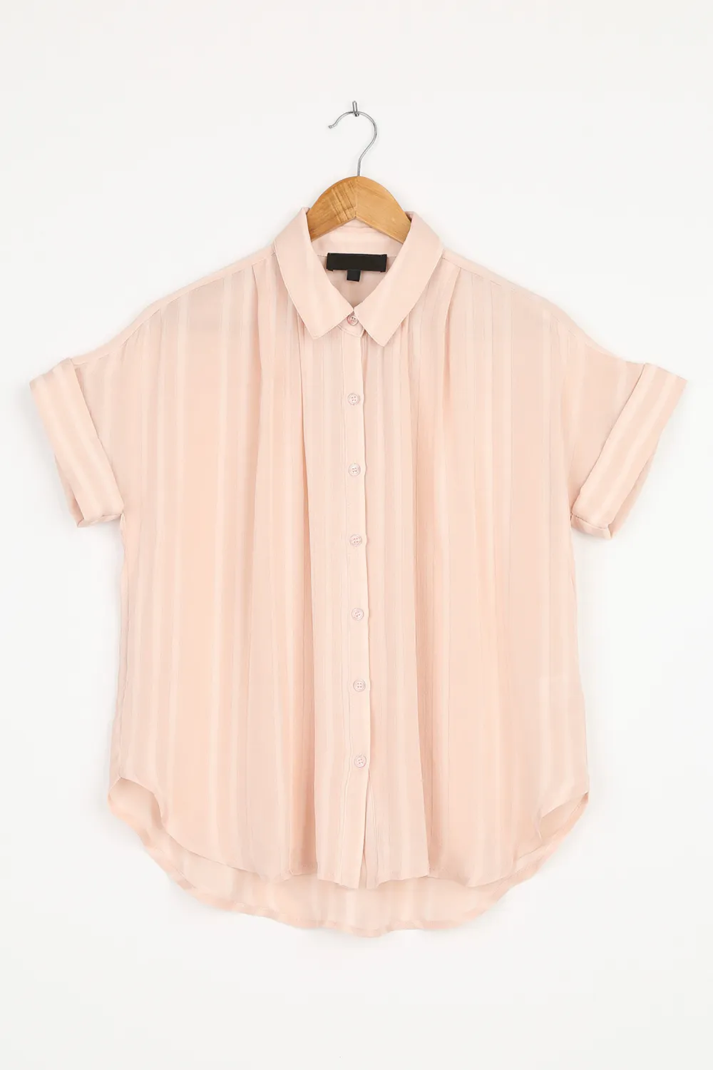 Casual Style Light Pink Striped Button-Up Top