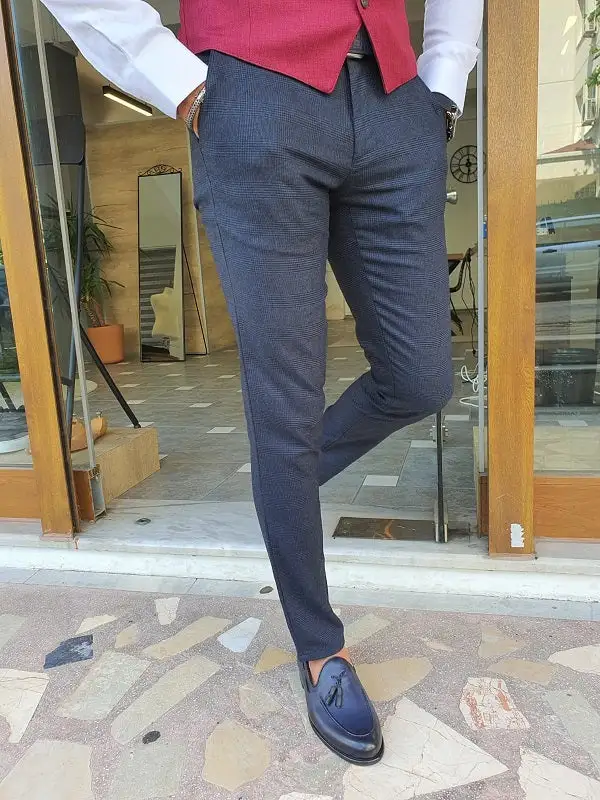 Smart Slim Fit Plaid Tailored Trousers