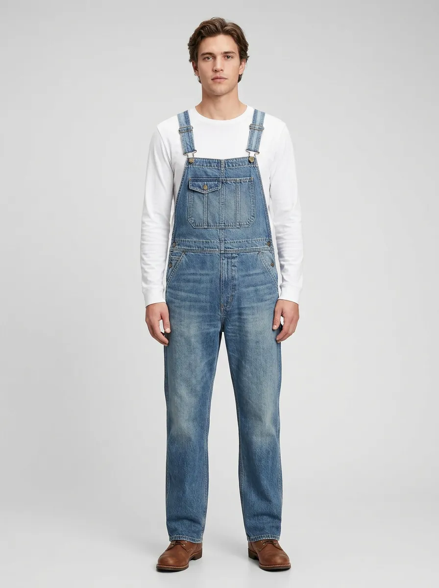 Men's Bib Washed Denim Bib Overalls