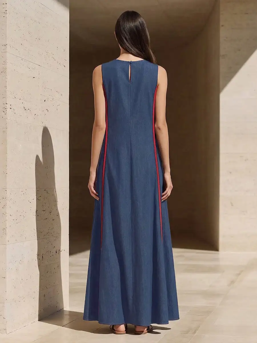 Loose Pockets Neck Maxi Dress