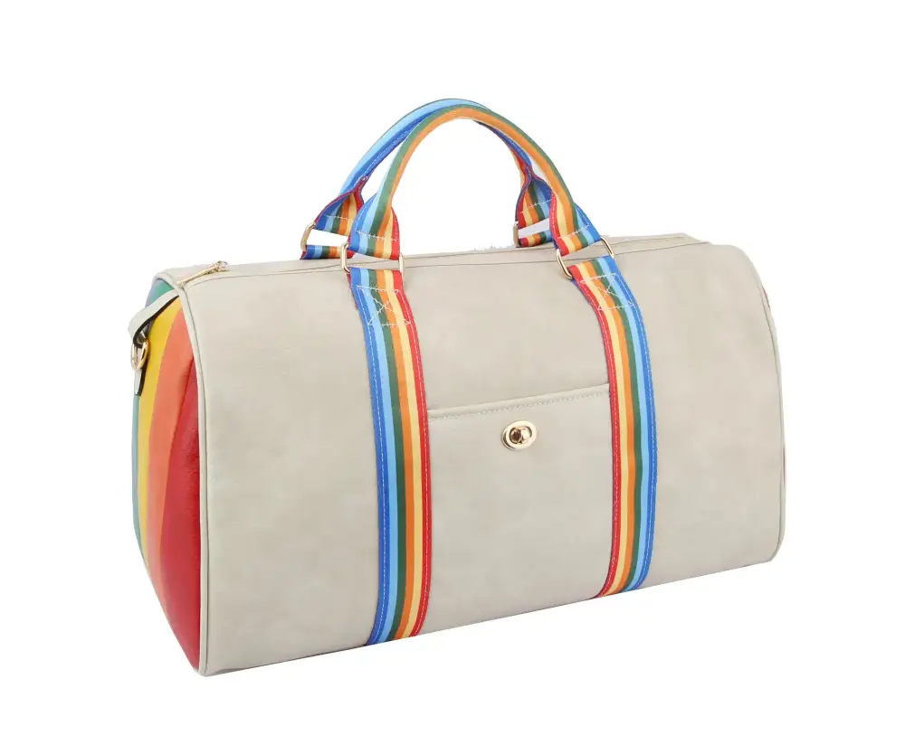 Pocketed Faux Leather Weekend Travel Bag