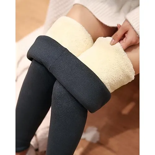 Women's Fleece Lined Leggings Leggings Cozy Fleece Lined Fashion Comfort Full Length High Waist Letter Patchwork Thermal Warm Soft Breathable Micro-elastic Casual Daily Outdoor Black Gray Fall Winter