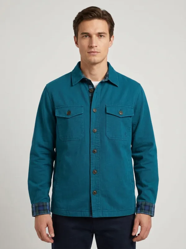 Men's Nautical Anchor Plaid Trim Printed Jacket