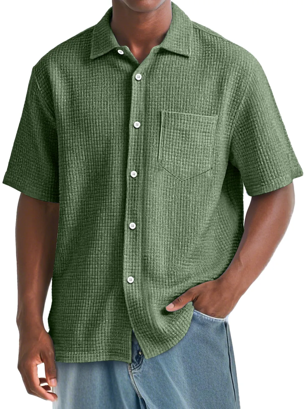 Clean Line Textured Knit Pocket Shirt