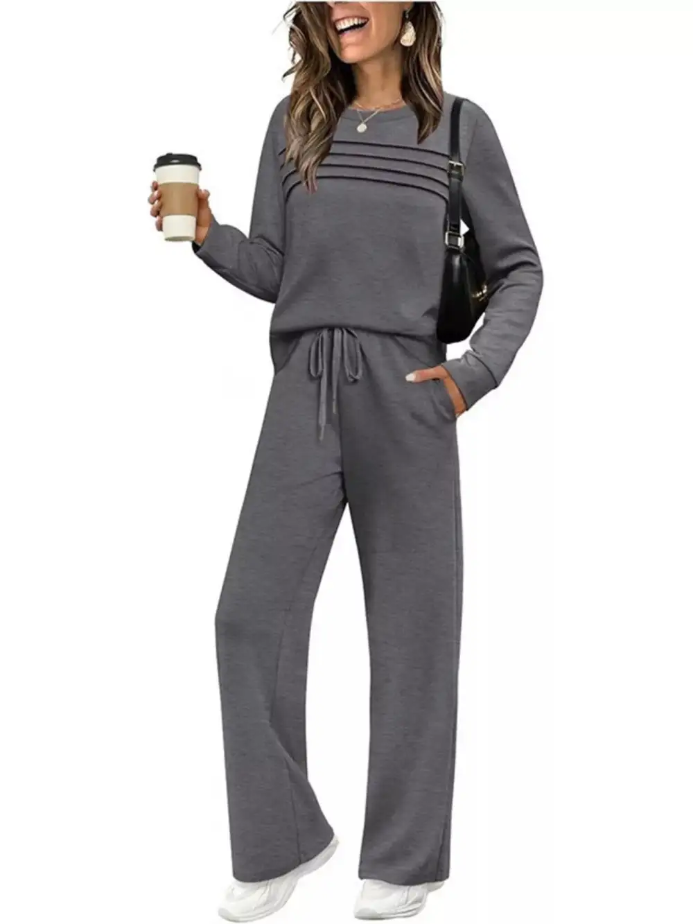 Full Size Long Sleeve Round Neck Top and Pants Set Plus Size
