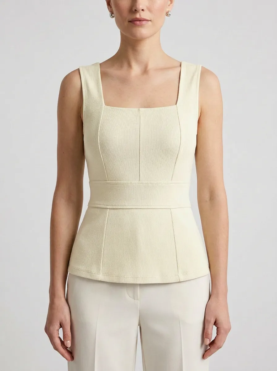 Peplum Square-Neck Ribbed Peplum Top