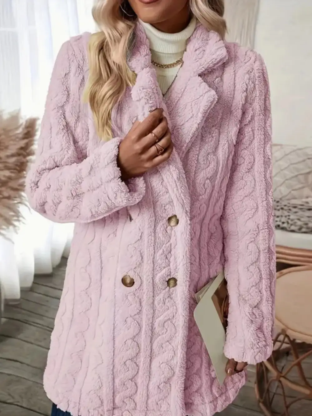 Cozy Faux Shearling Double-breasted Outerwear
