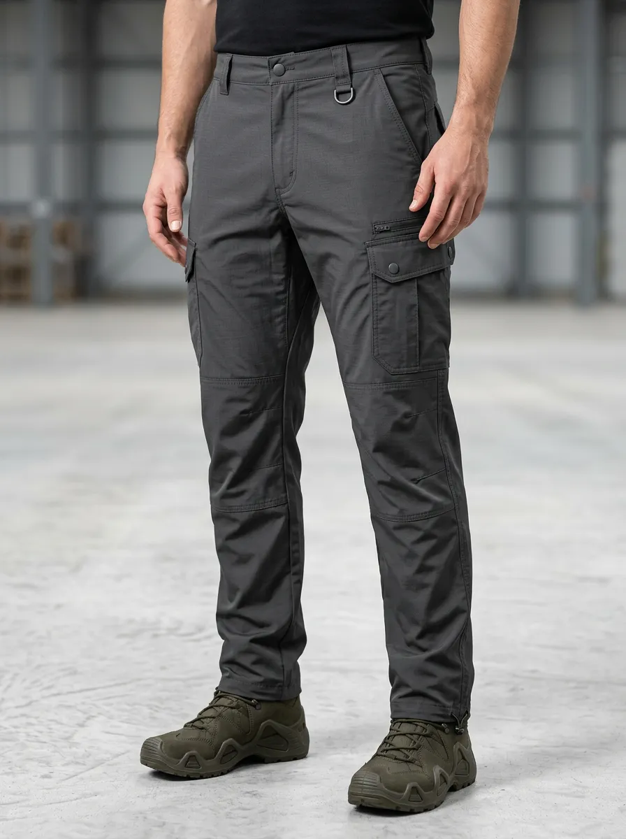 Men's Tactical D-Ring Zip-Pocket Cargo-Pocket Reinforced-Knee Knee-Panel Snap-Flap Cargo Pants
