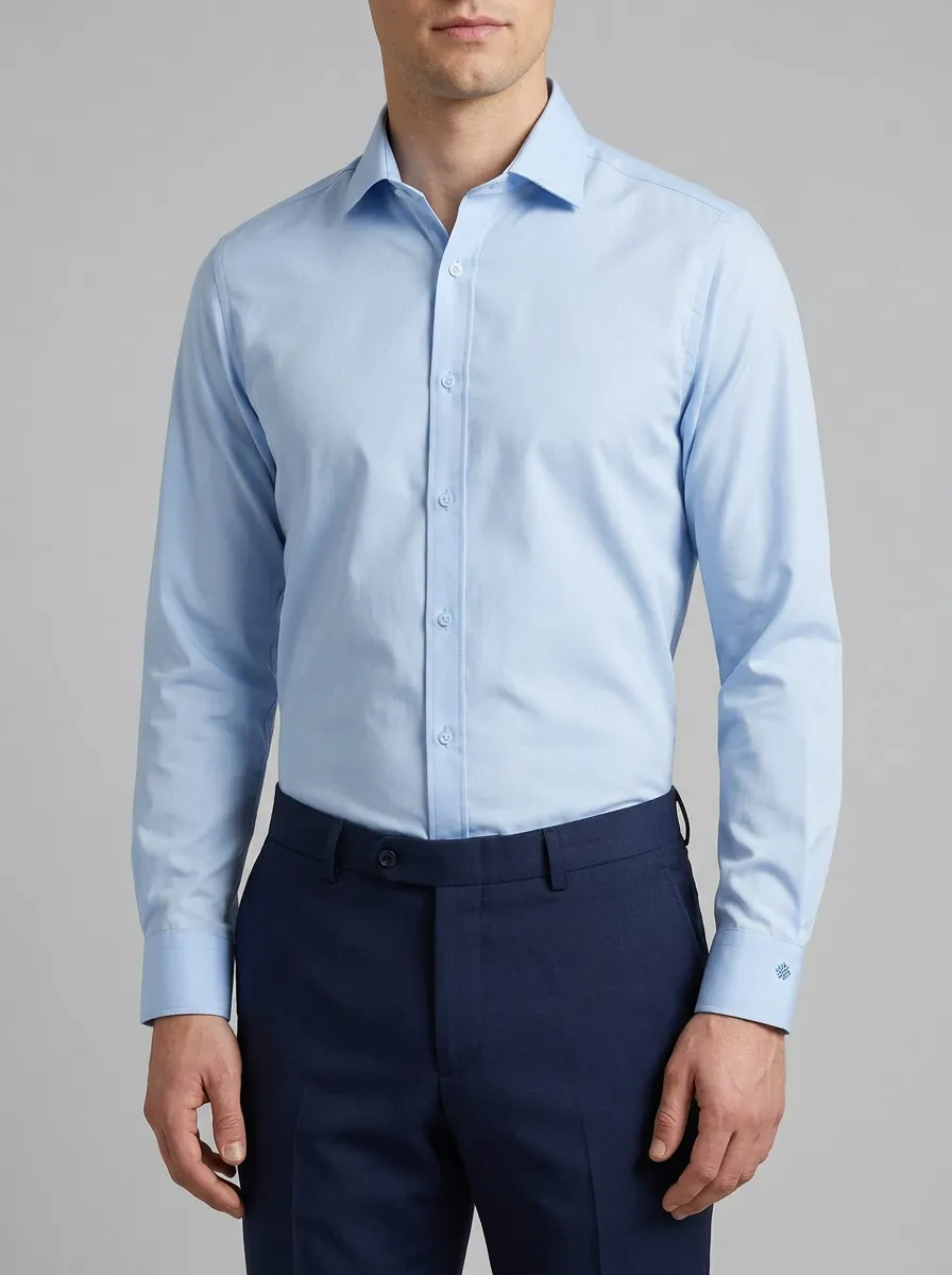 Men's Non-Iron Cotton Light Blue Long Sleeve Dress Shirt