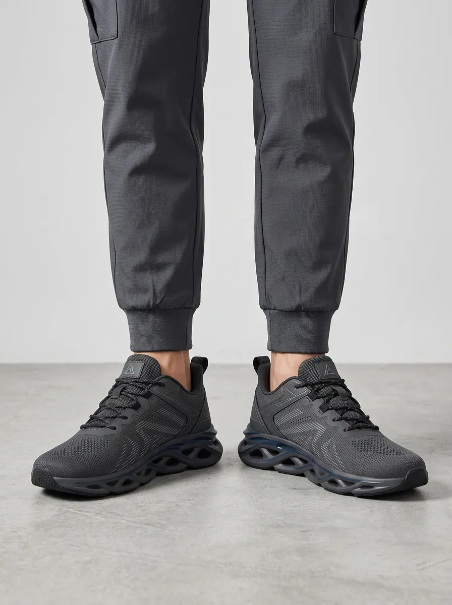 Men's Charcoal Grey Sporty Mesh Pattern Athletic Sneakers