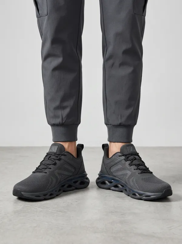 Men's Charcoal Grey Sporty Mesh Pattern Athletic Sneakers