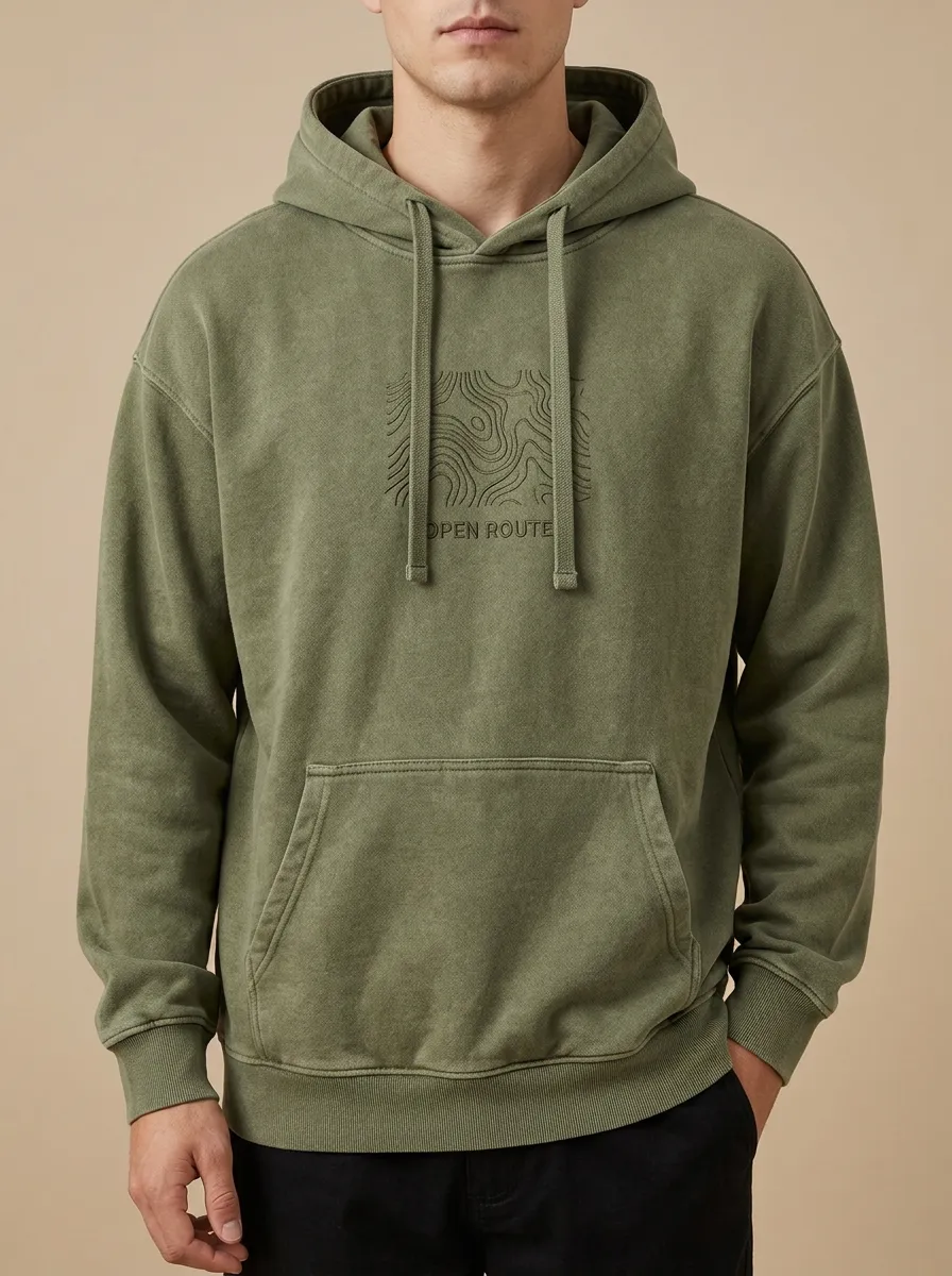 Men's Outdoor Adventure Open Route Topographic Print Hoodie